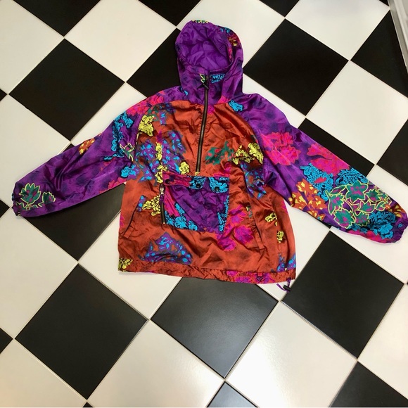 Vintage 80s 90s Obermeyer Half Zip Windbreaker Insulated Hood Kangaroo Pocket 10